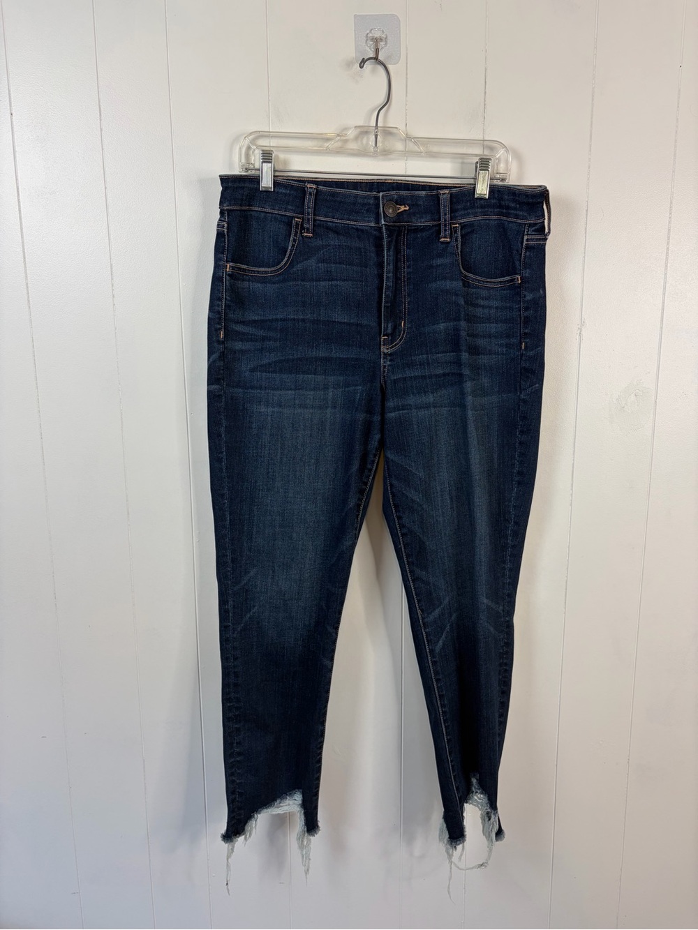 American Eagle High Rise Jegging Crop Skinny Jeans Dark Wash Frayed plus size 14